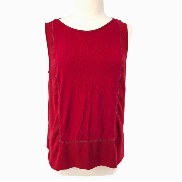 LOFT Sleeveless Perforated Popover Shell  Tricot Red Large - Picture 1 of 12